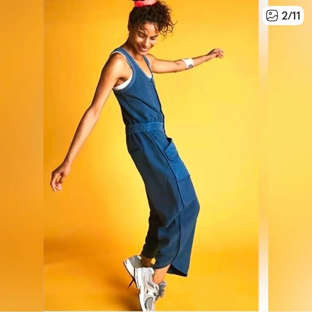 Free People Timko Onesie Washed Blue Snap-Front Jumpsuit – Large - Picture 2 of 7
